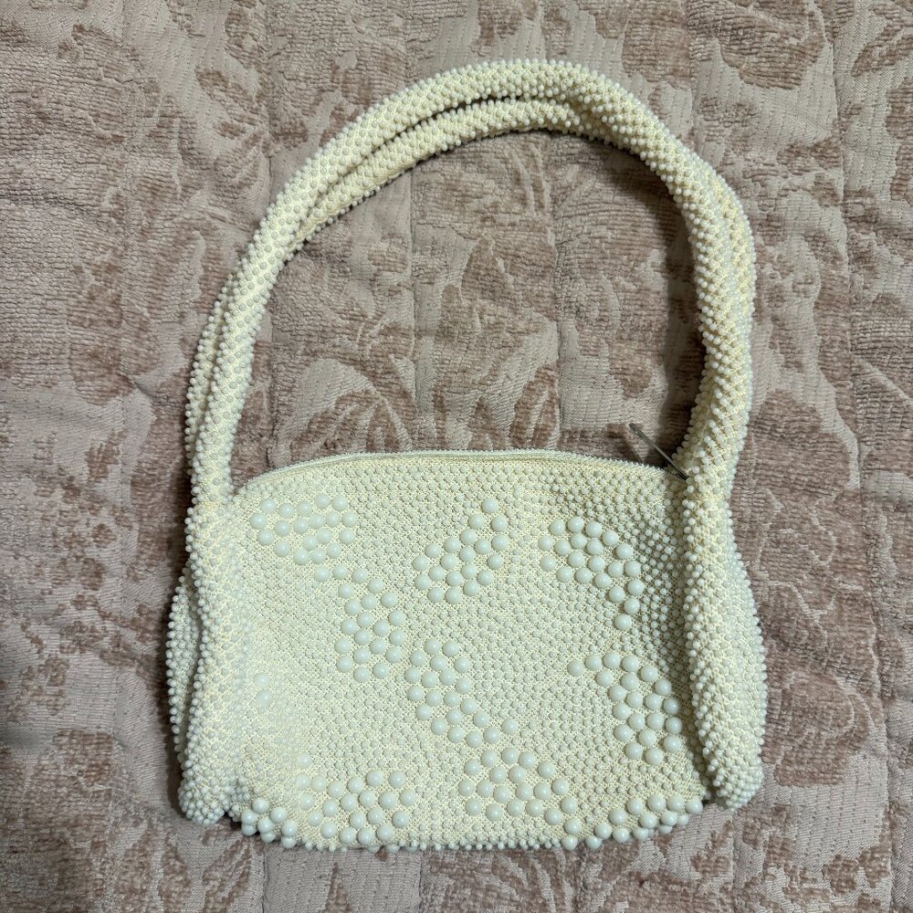 JOHN WIND VINTAGE 1950S 1960S BEADED WHITE HAND BAG